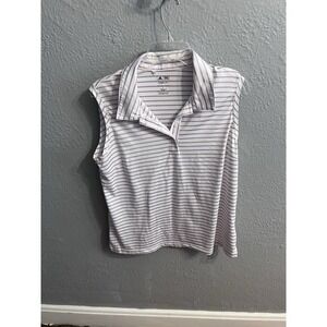 Adidas Purple White Striped‎ Womens Sleeveless Golf Polo Shirt V-Neck Size Large